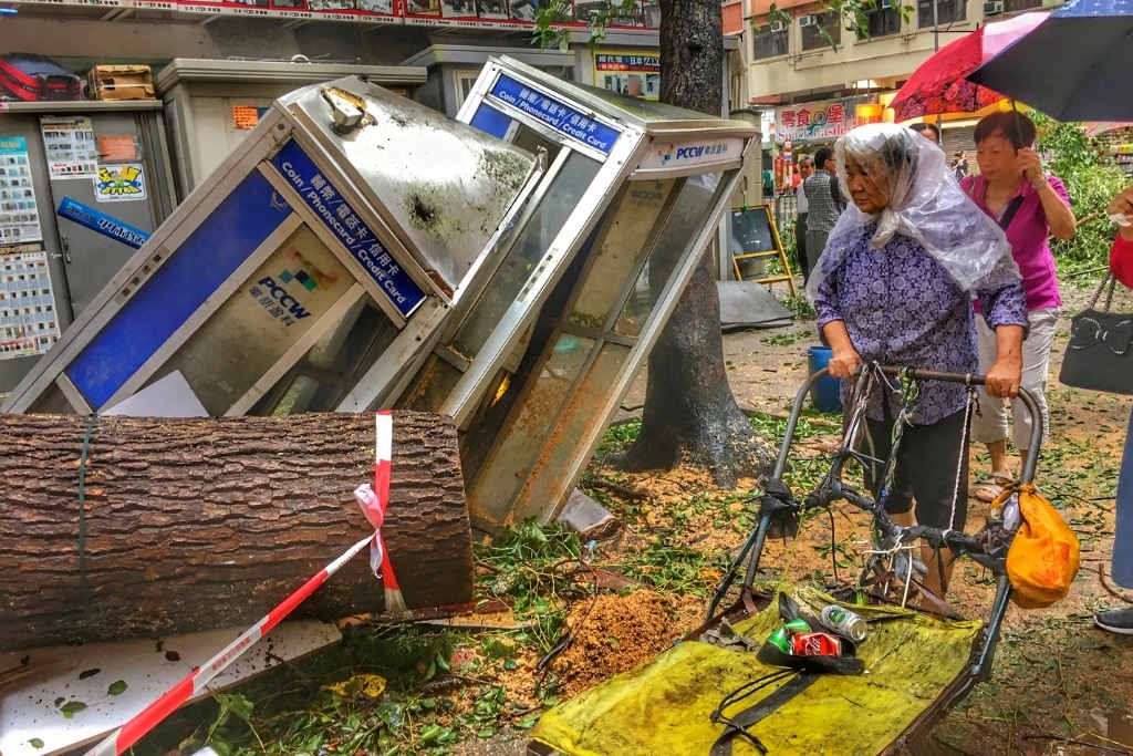 The aftermath of Typhoon Mangkhut in Hong Kong in 2018.