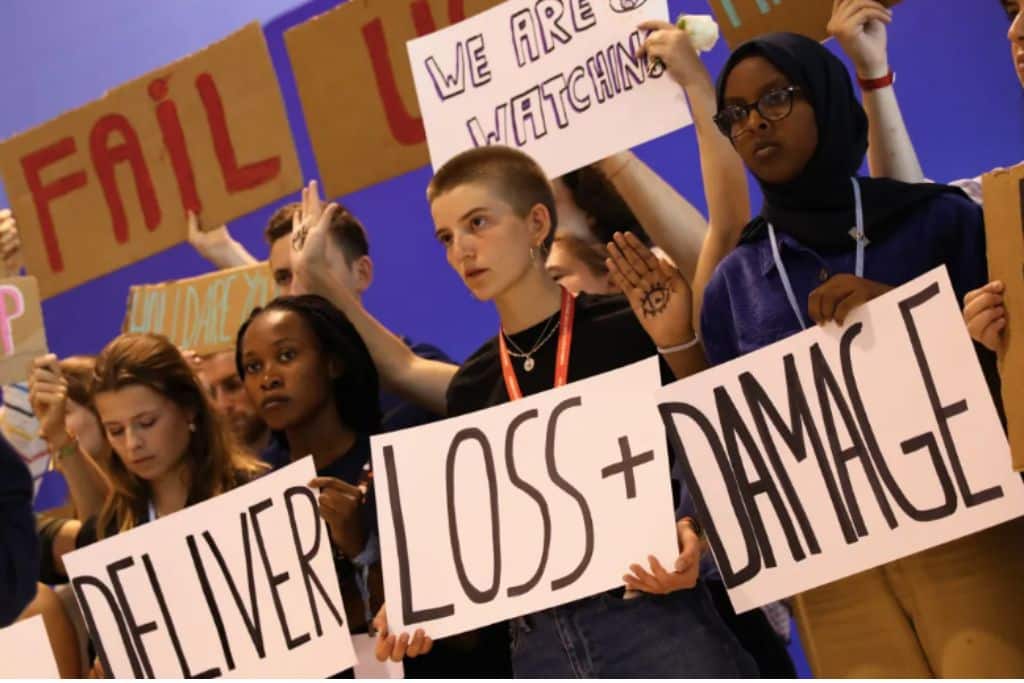 climate crisis; Climate advocates campaign for a “loss and damage” fund at COP27 in Sharm el-Sheikh, Egypt, on November 19, 2022.